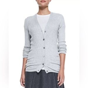 Vince Skinny Ribbed Cardigan in Steel, Size XS New w/Tag Retail $345